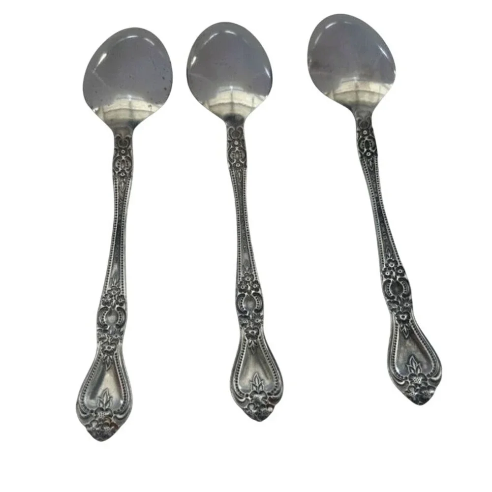 3 Rogers Summer or Precious Rose Stainless Tea Spoons Korea
